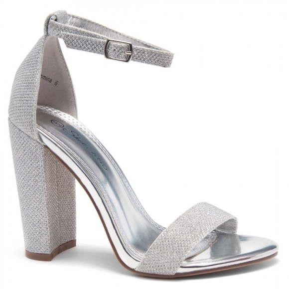 Herstyle Rosemmina Silver Shimmer Ankle Strap Open Toe Chunky High Heel Size 6.5 - Picture 4 of 10